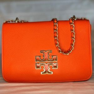 Tory Burch- Women Orange Britten Adjustable Leather shoulder bag